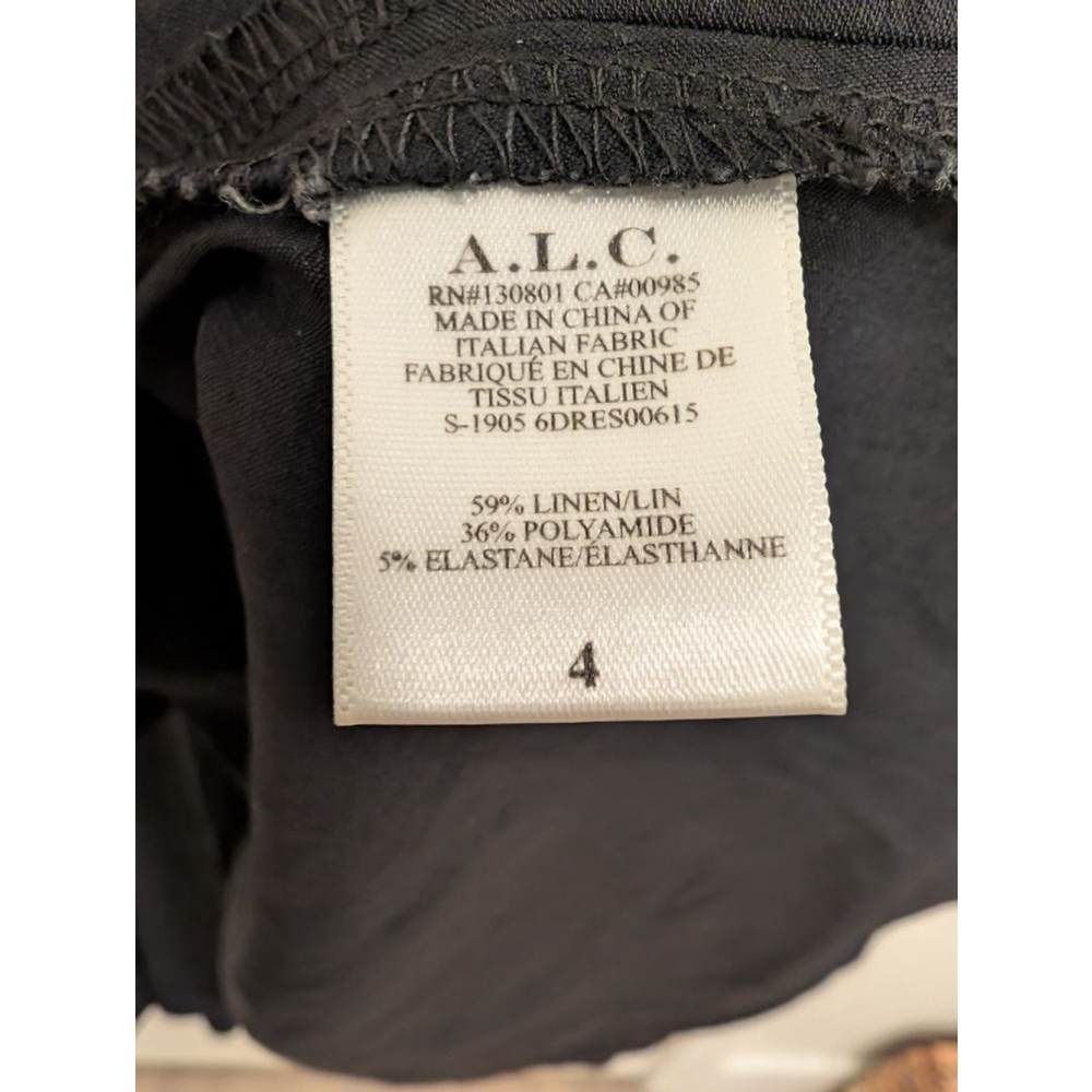 A.L.C. Edie Linen Blend Wrap Midi Dress Black V-Neck Stretch ASO Celebrity Sz 4 - Picture 8 of 9
